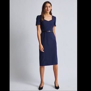 NAVY BELTED TAILORED DRESS